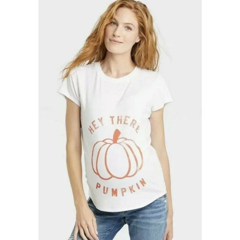 Hey There Pumpkin Graphic Maternity T-Shirt X-Small White Isabel Maternity